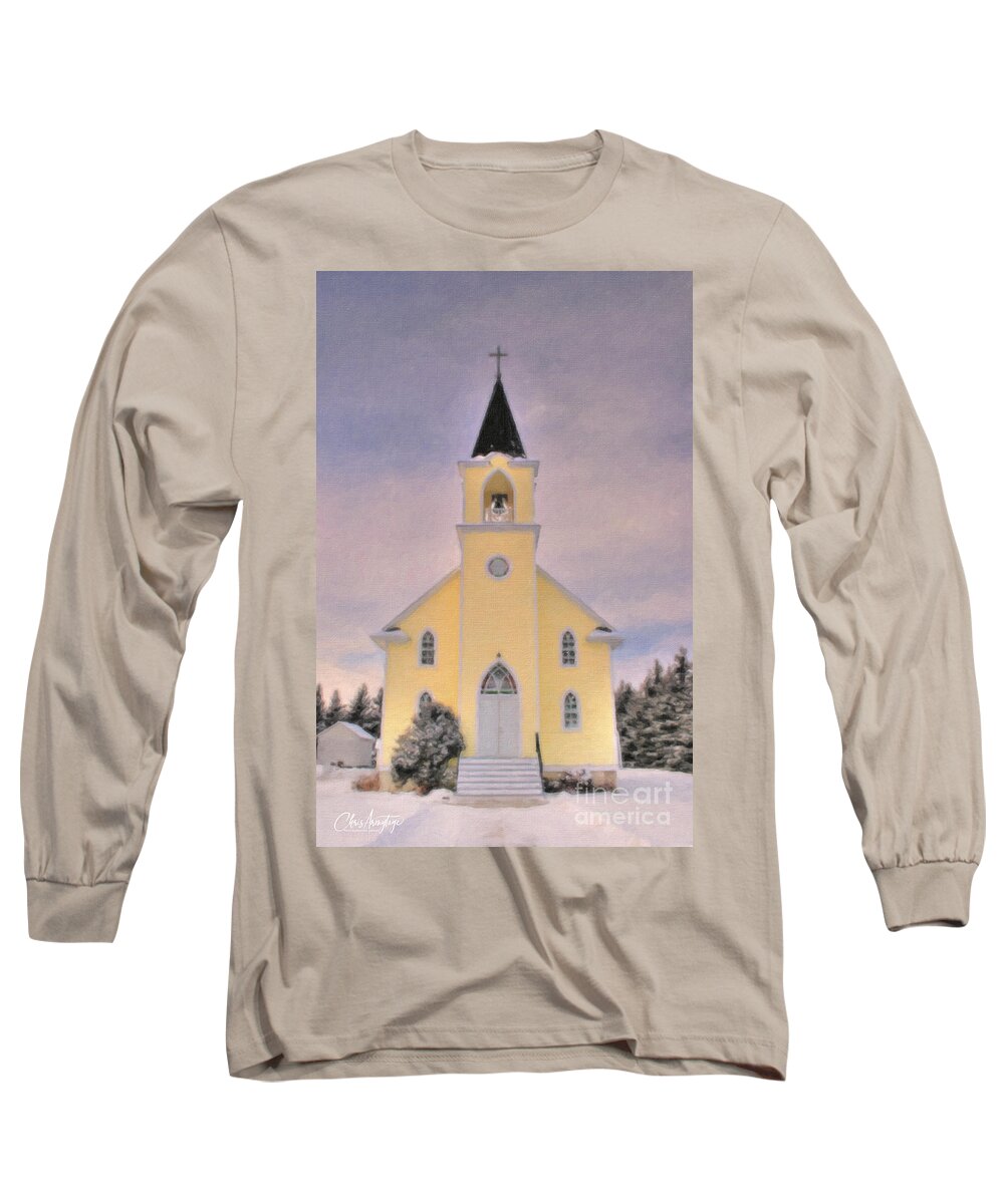 Landscape Long Sleeve T-Shirt featuring the painting Gothic Revival Church by Chris Armytage