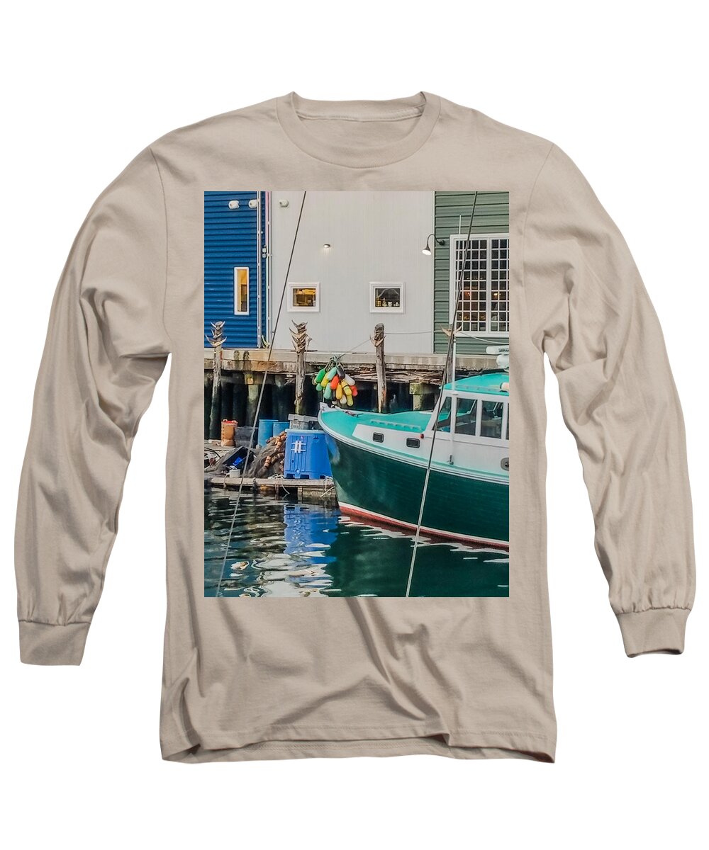 Green Boat Long Sleeve T-Shirt featuring the photograph Green Boat in Old Port by Bonny Puckett