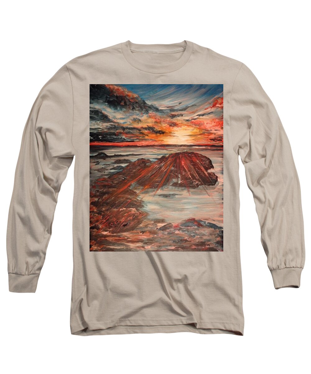 Guam Sunrise Long Sleeve T-Shirt featuring the painting Guam Sunrise by Michelle Pier