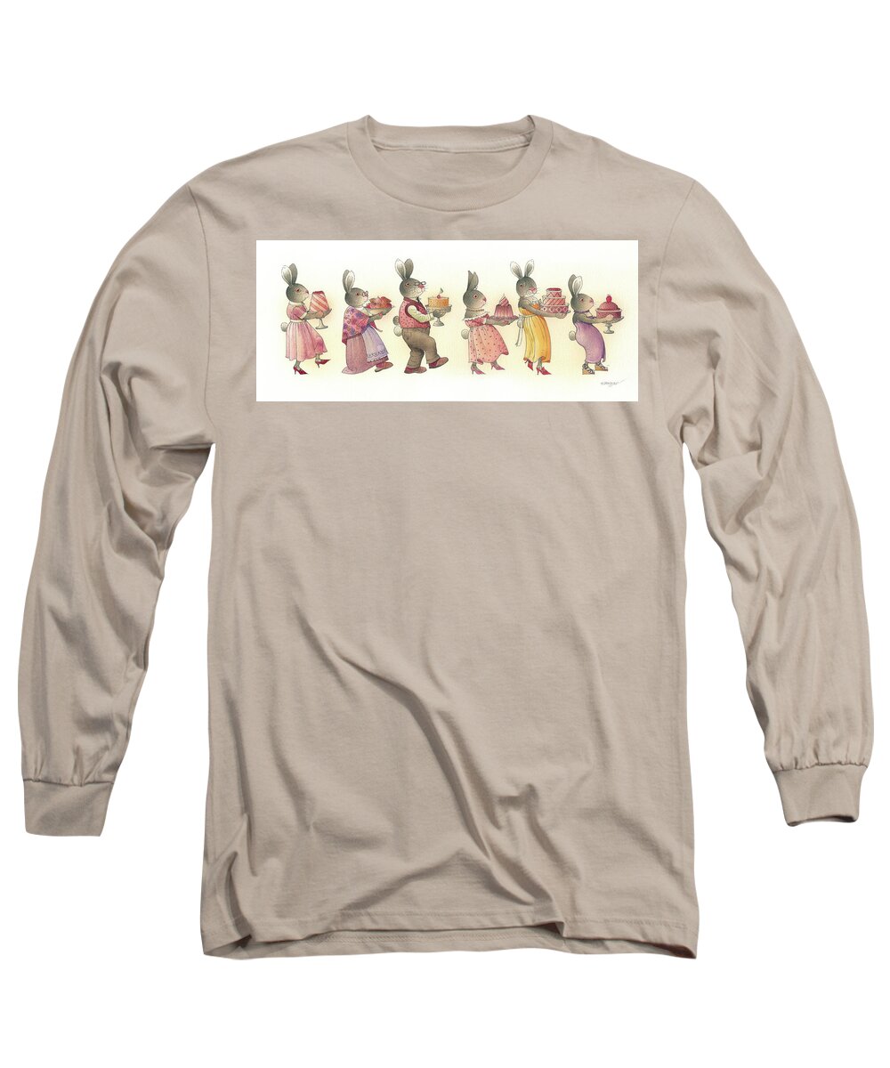 Rabbit Birthday Delicious Animal Holiday Food Party Invitation Cake Pie Long Sleeve T-Shirt featuring the painting Happy Birthday by Kestutis Kasparavicius