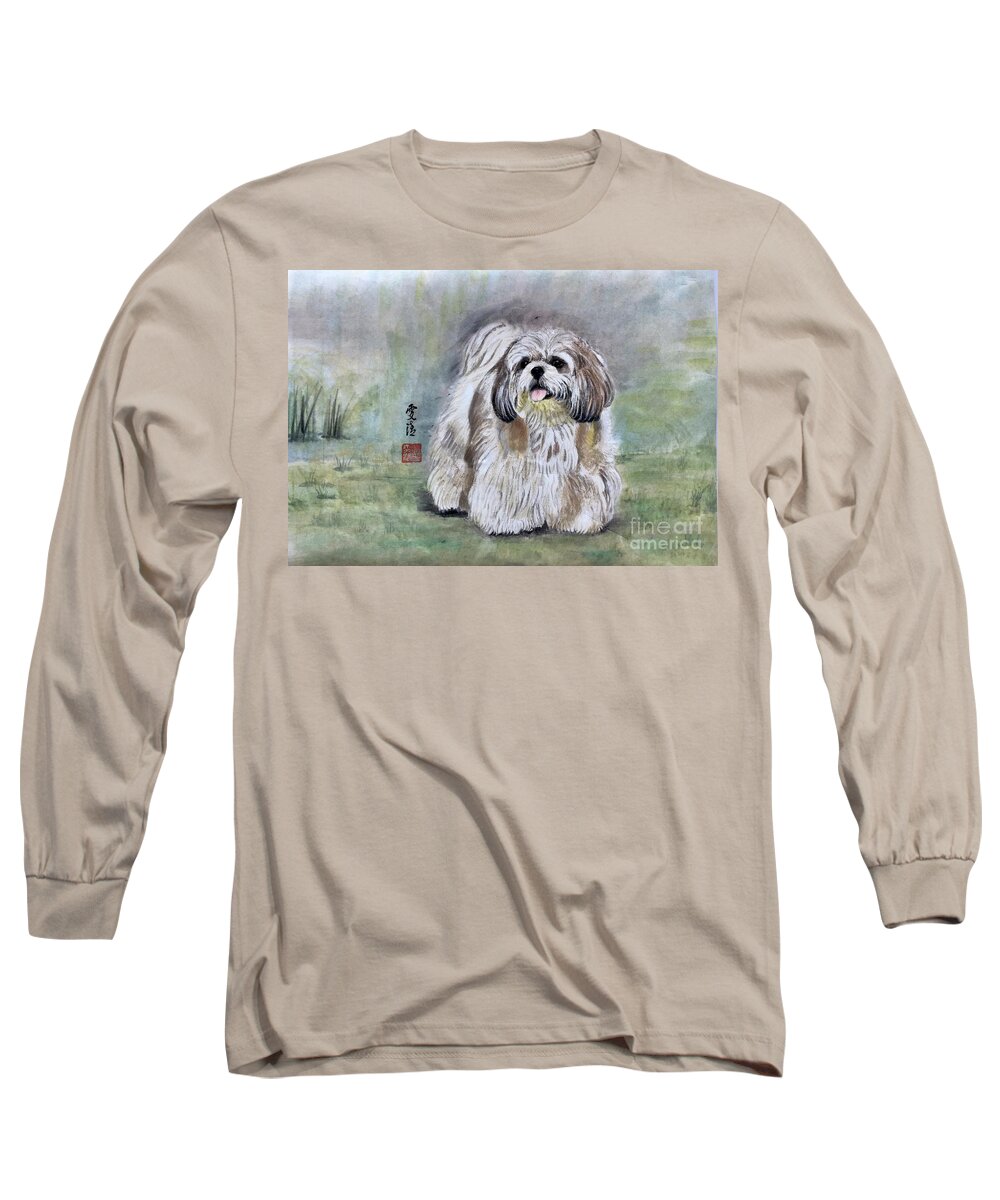 Puppy Long Sleeve T-Shirt featuring the painting Happy Little Puppy by Carmen Lam