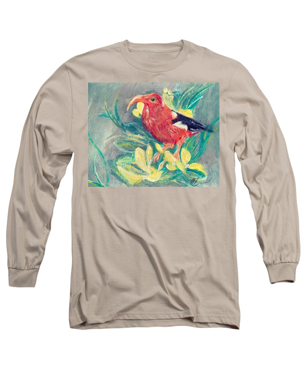 Bird Long Sleeve T-Shirt featuring the painting Hawaiian Honeycreeper by Melody Fowler