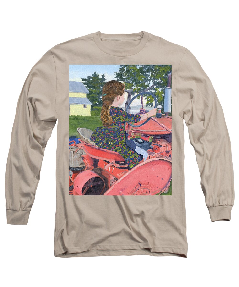 Tractor Long Sleeve T-Shirt featuring the painting Hazel's Ride by Lynne Reichhart