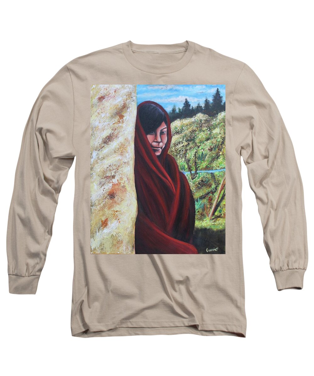 High Desert Long Sleeve T-Shirt featuring the painting High Desert Madonna after ES Curtis by Art Enrico