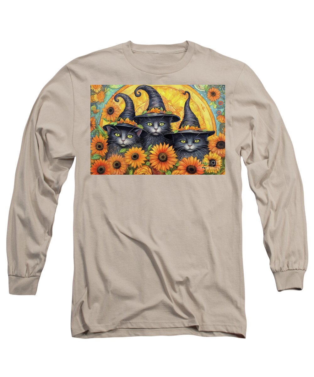 Halloween Long Sleeve T-Shirt featuring the painting Hocus Pocus Kittens by Tina LeCour