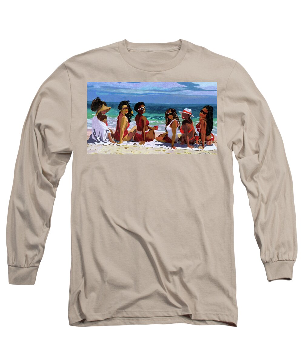 Black Long Sleeve T-Shirt featuring the drawing Hot Girl Summer by Philippe Thomas