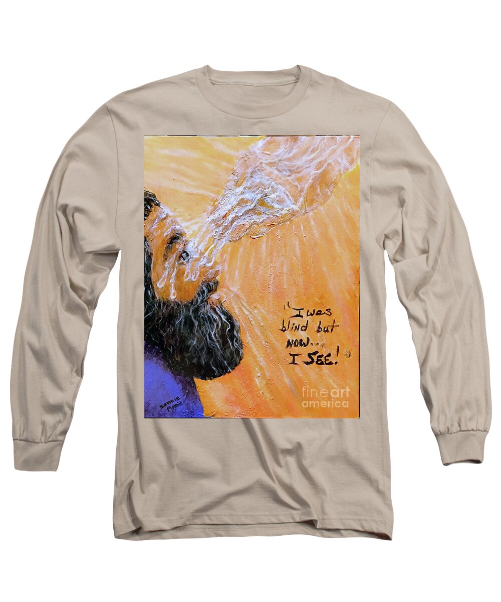 Blind Long Sleeve T-Shirt featuring the painting I was Blind but now I See by Bonnie Marie
