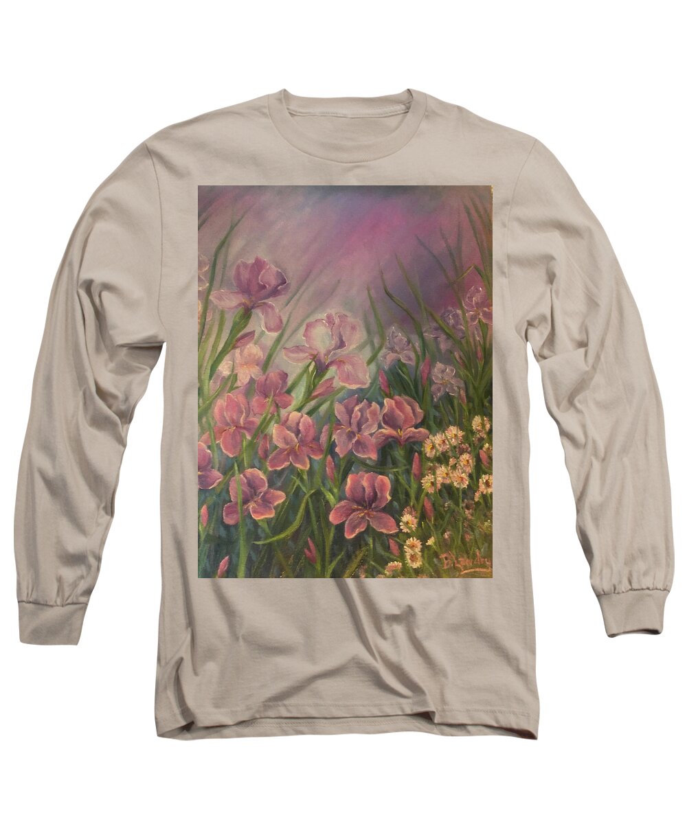 Floral Long Sleeve T-Shirt featuring the painting Irises by Barbara Landry