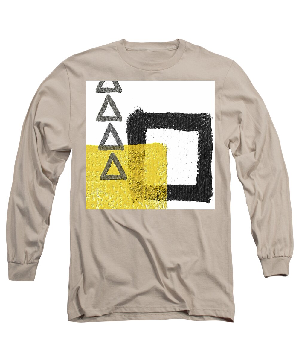 Yellow Long Sleeve T-Shirt featuring the painting Irregularity Yellow And Gray Geometric Art by Lourry Legarde