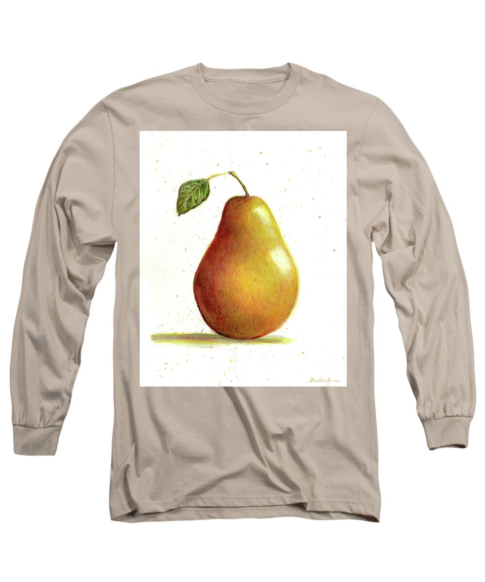 Pear Long Sleeve T-Shirt featuring the drawing It Ain't Easy Being Tasty by Shana Rowe Jackson