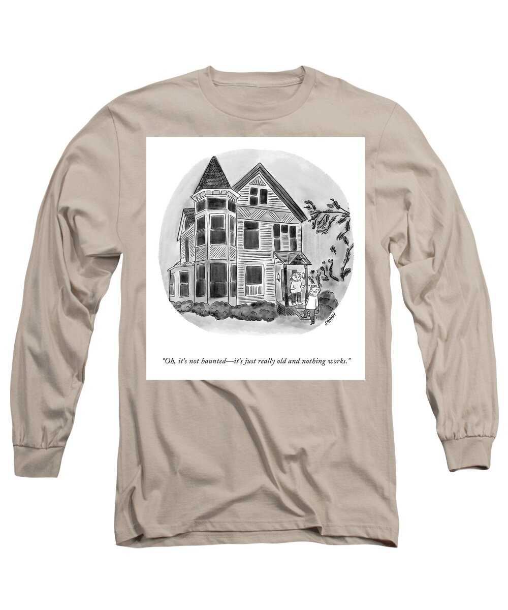 oh Long Sleeve T-Shirt featuring the drawing It's Not Haunted by Sarah Kempa