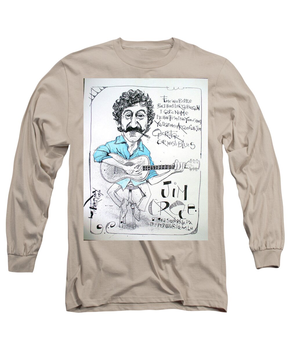 Illustration Long Sleeve T-Shirt featuring the drawing Jim Croce by Phil Mckenney