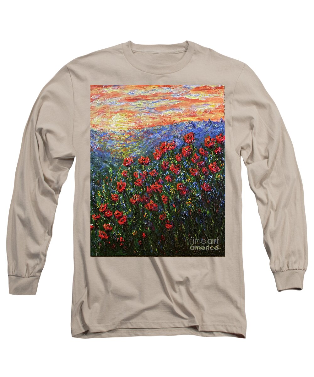 Landscape Long Sleeve T-Shirt featuring the painting Joy in the Morning by Linda Donlin