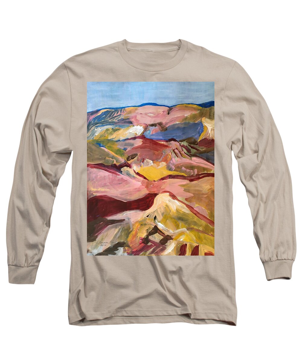 Judean Mountain Medley Long Sleeve T-Shirt featuring the painting Judean Mountain Medley by Esther Newman-Cohen