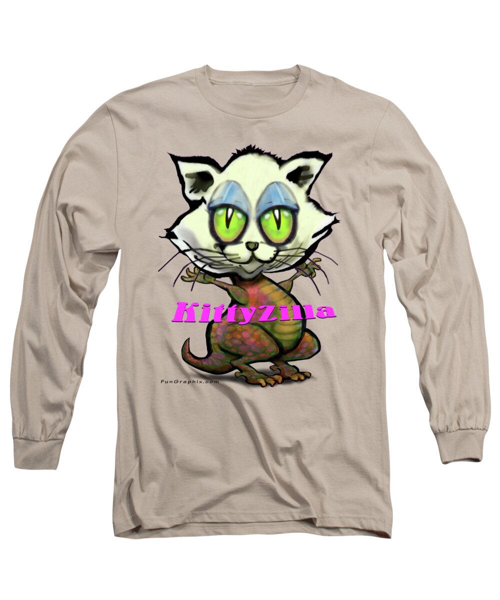 Kittyzilla Long Sleeve T-Shirt featuring the digital art KittyZilla by Kevin Middleton