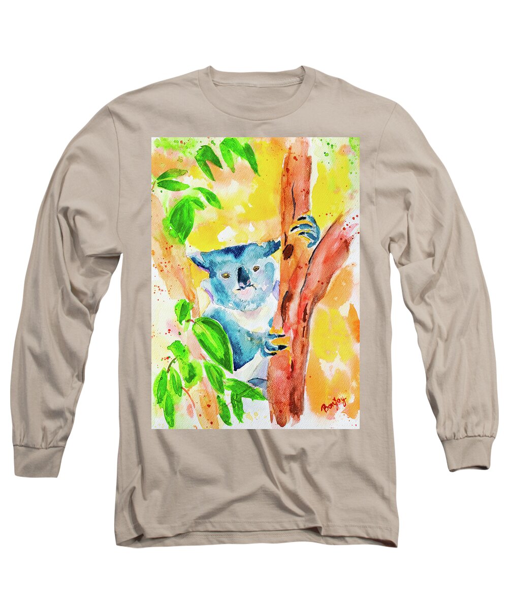 Koala Long Sleeve T-Shirt featuring the painting Koala - Clinging for Life by Bonny Puckett