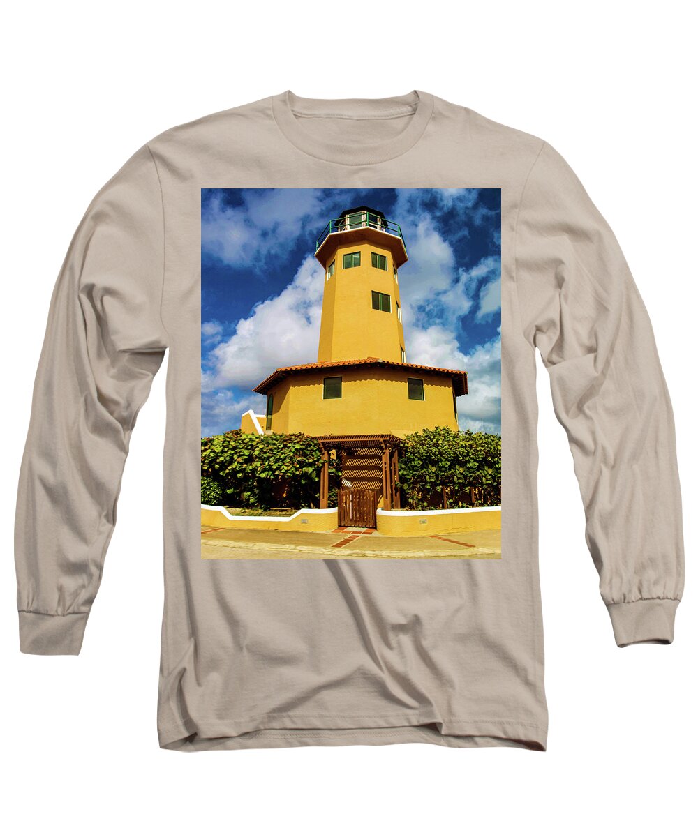 Abc Islands Long Sleeve T-Shirt featuring the photograph Kralendijk Harbour Village Faux Lighthouse by Pheasant Run Gallery