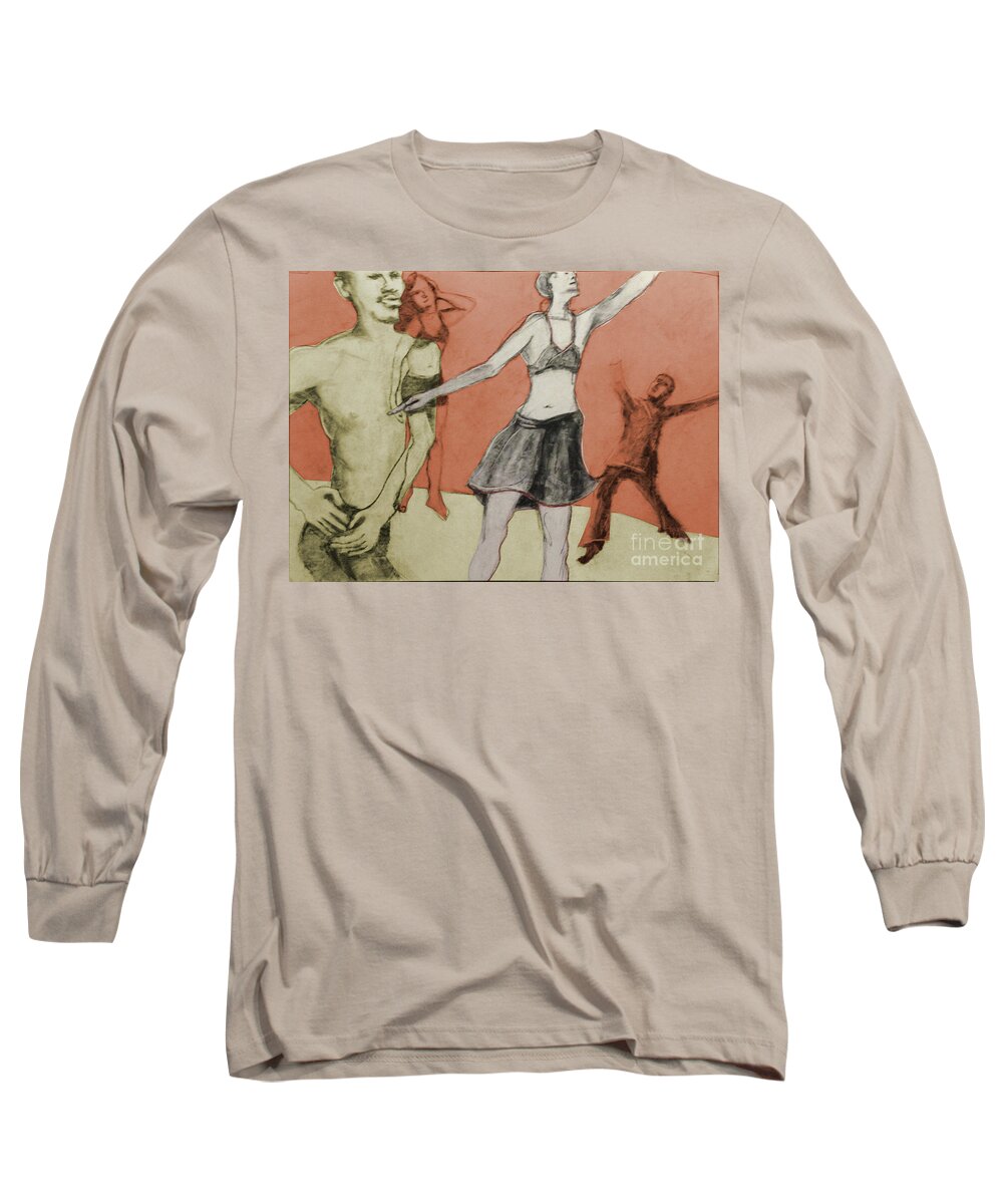Charcoal Long Sleeve T-Shirt featuring the mixed media Let's Dance by PJ Kirk