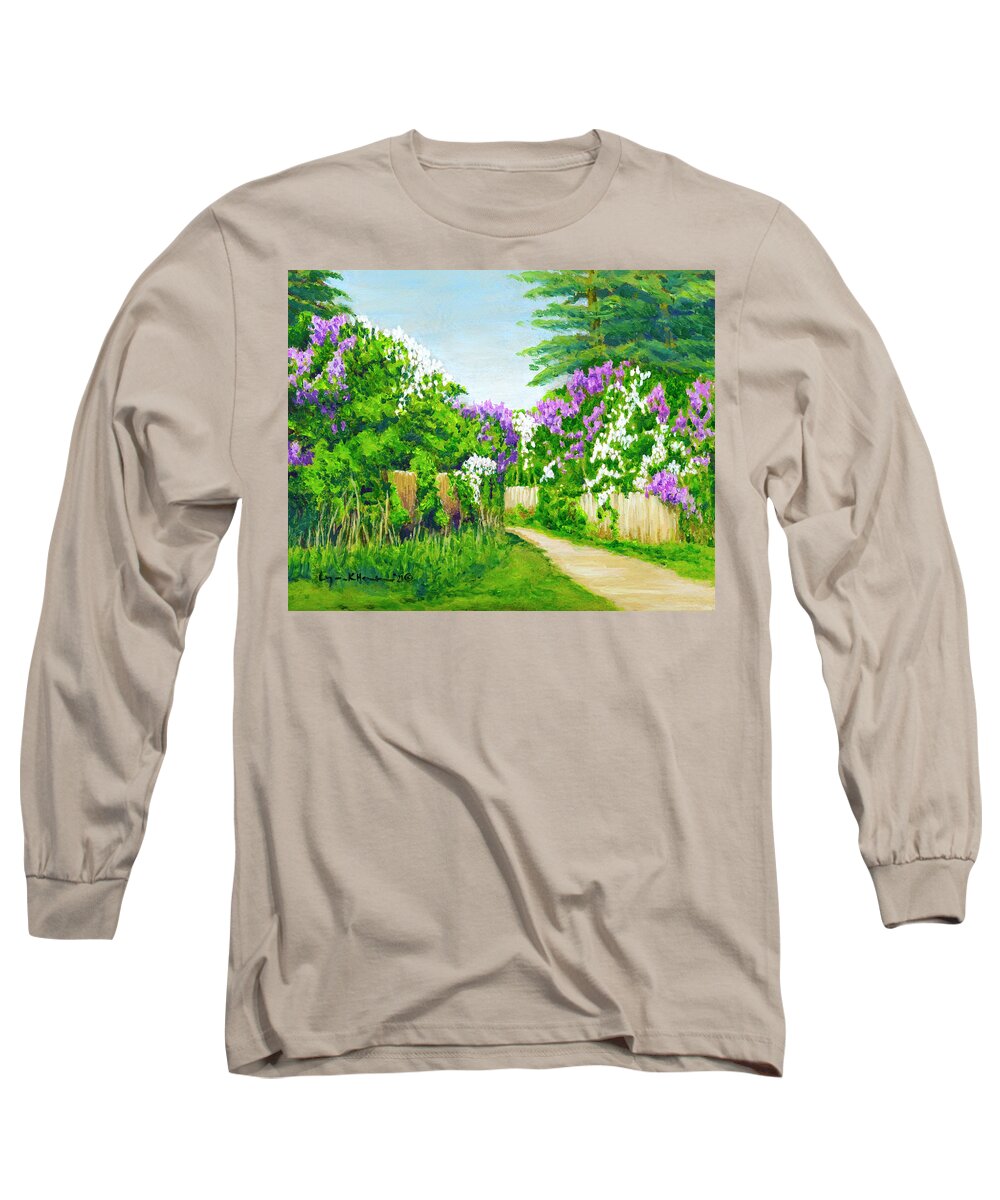 Lilac Long Sleeve T-Shirt featuring the painting Flower Lane by Lynn Hansen