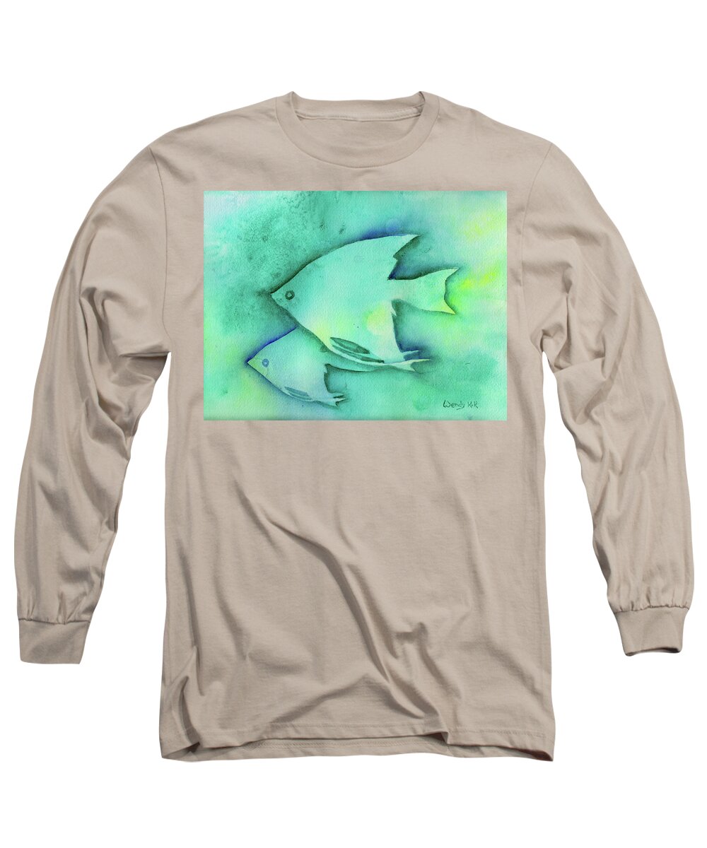 Angelfish Long Sleeve T-Shirt featuring the painting Little Angelfish by Wendy Keeney-Kennicutt