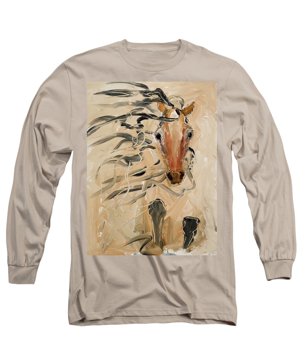 Wild Horses Long Sleeve T-Shirt featuring the painting Look Out by Elizabeth Parashis