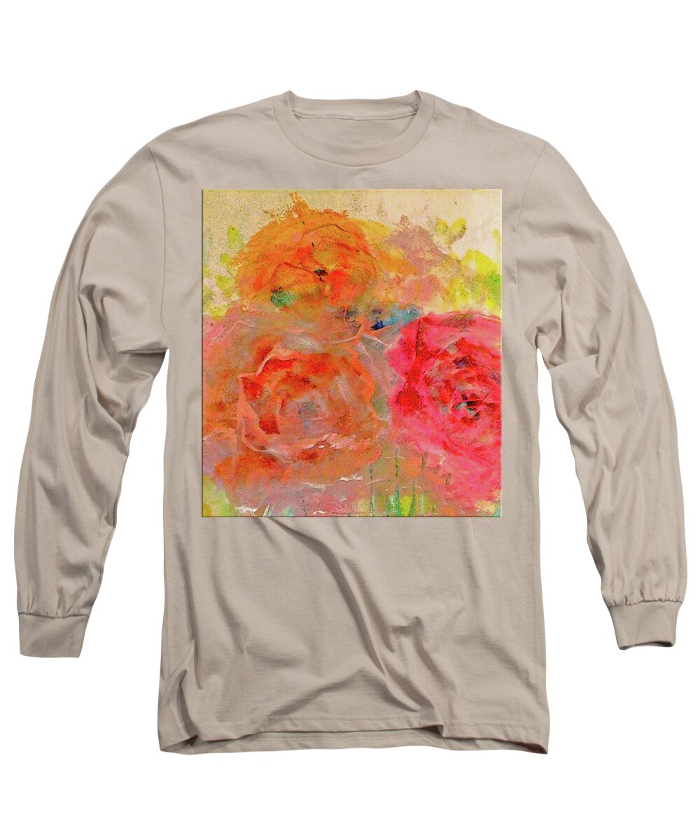 Warm Long Sleeve T-Shirt featuring the painting Loose Warm Orange Rose by Lisa Kaiser