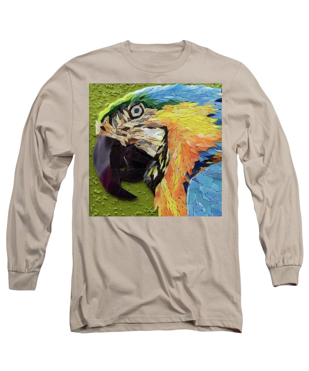 Macaw Long Sleeve T-Shirt featuring the glass art Mackey the Blue and Yellow Macaw by Adriana Zoon
