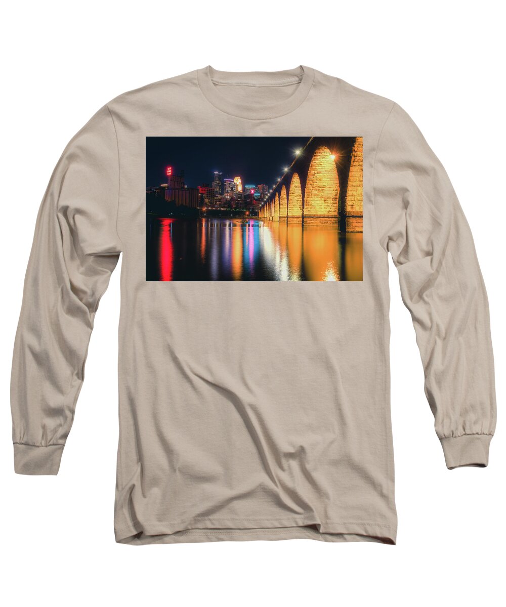 Minneapolis Long Sleeve T-Shirt featuring the photograph Minneapolis and the Stone Arch Bridge by Jay Smith