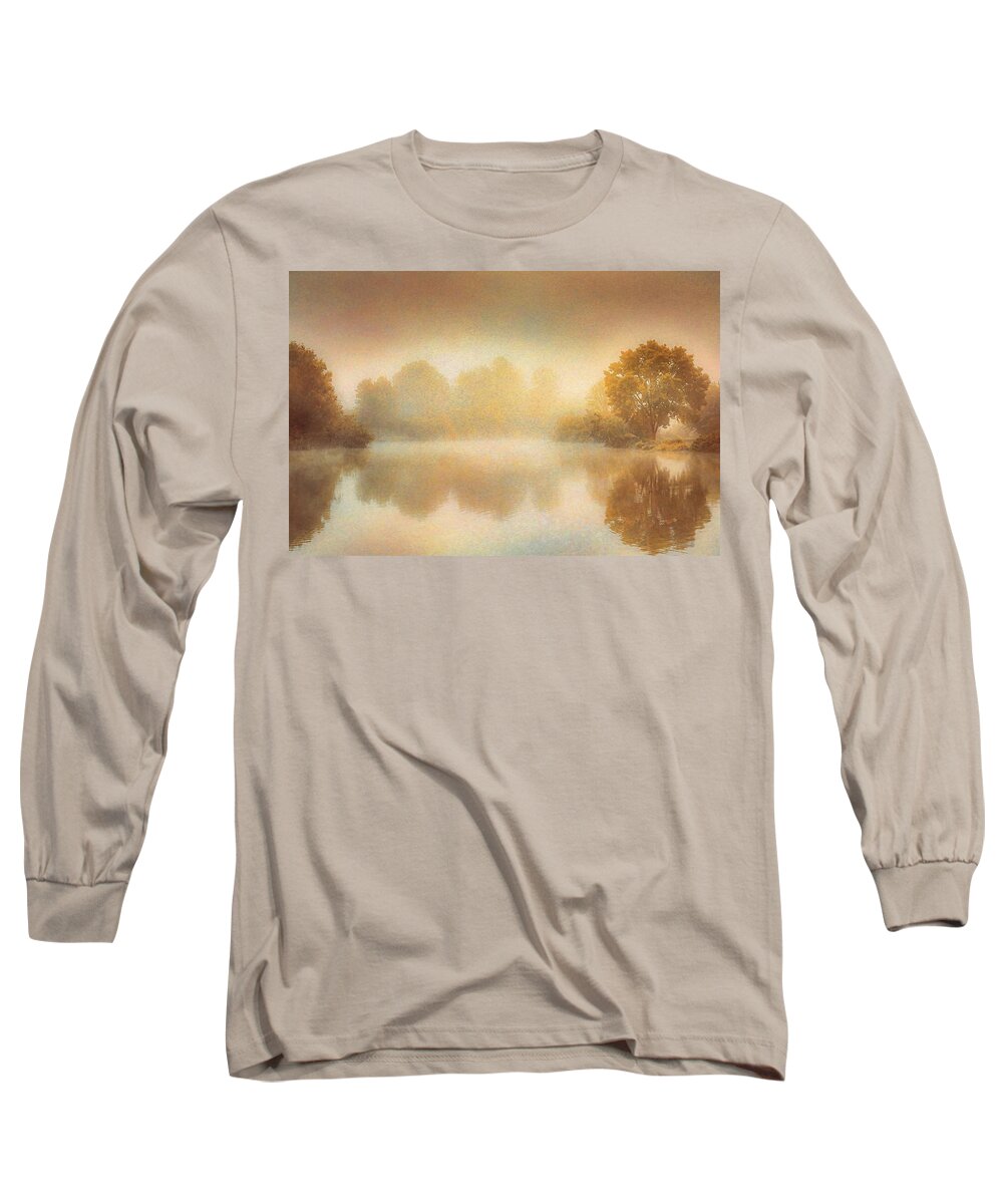 Autumn Long Sleeve T-Shirt featuring the photograph Mist Across the Lake by Don Schwartz
