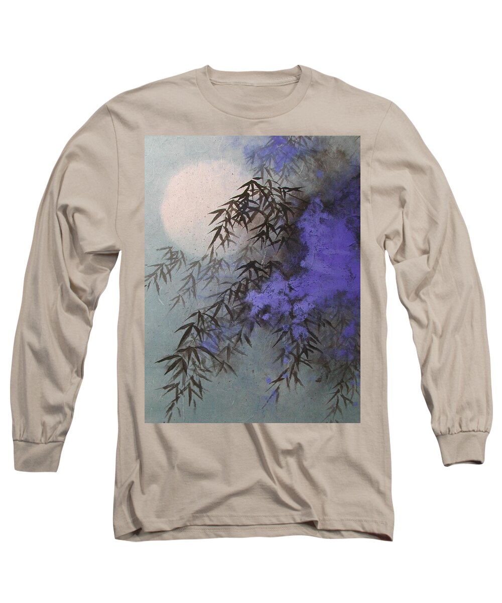 Moon Long Sleeve T-Shirt featuring the painting Misty Night by Vina Yang