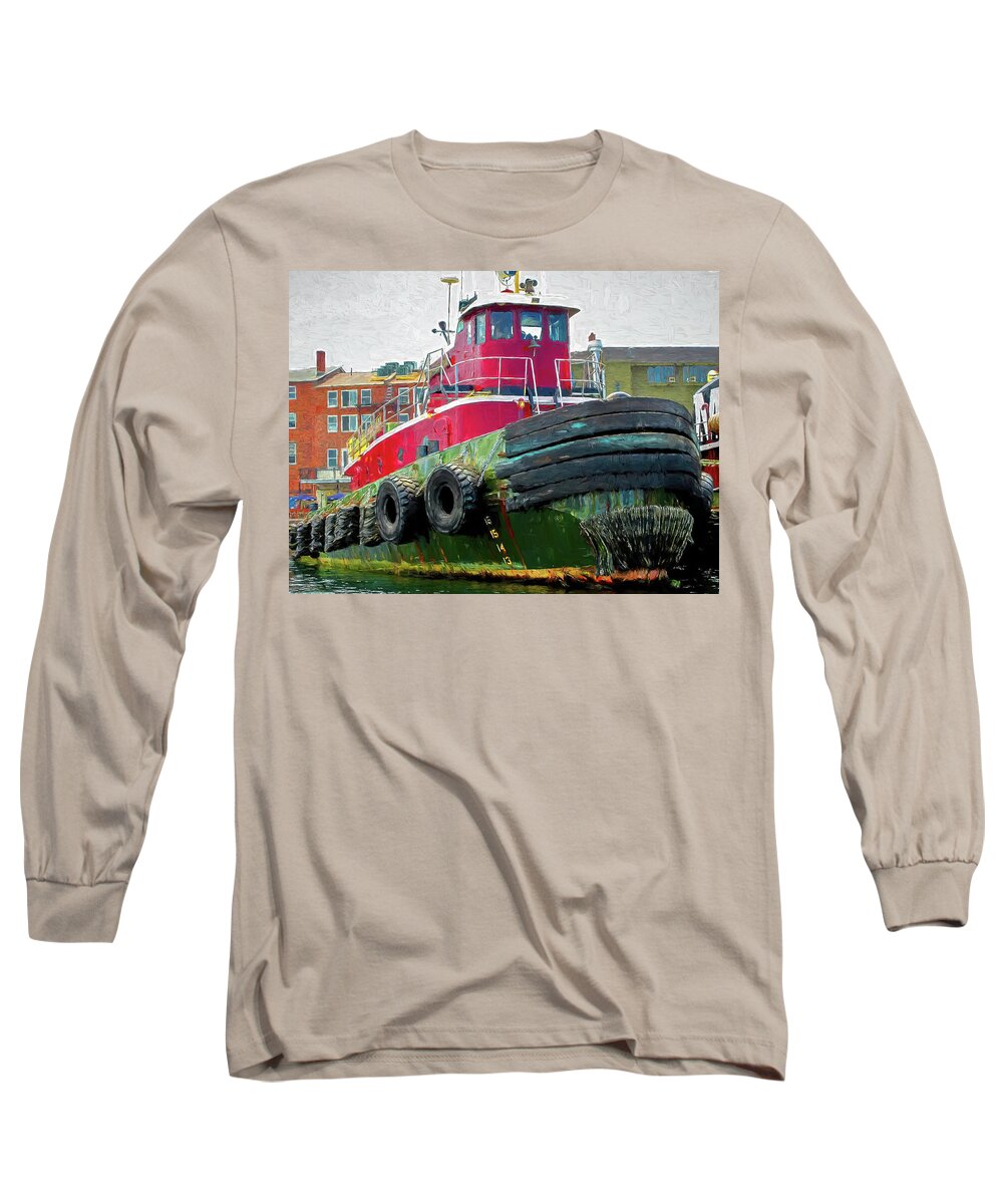 Tugboat Long Sleeve T-Shirt featuring the digital art Moran Tug Up Close by Deb Bryce