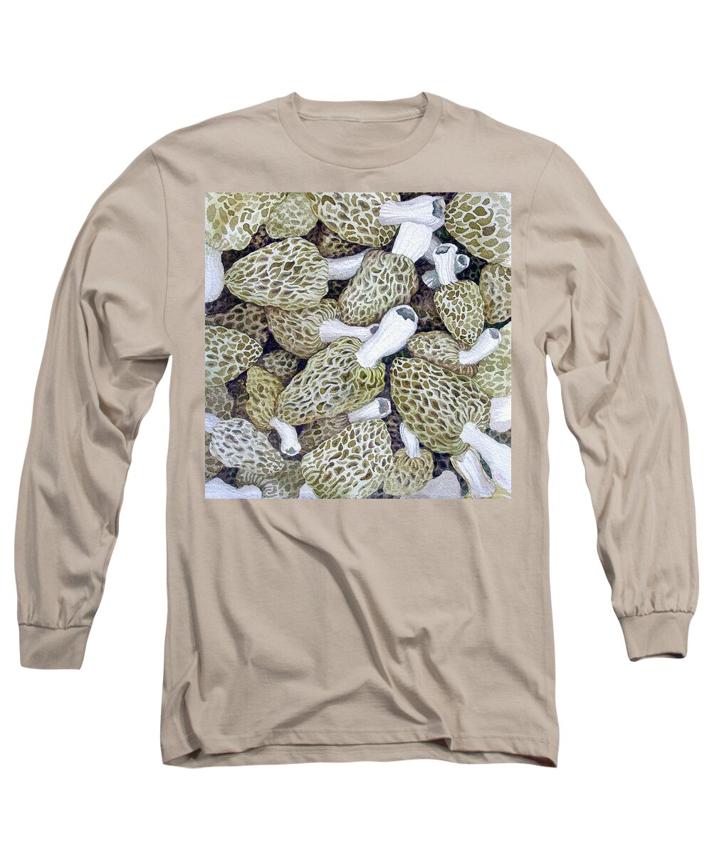 Morels Long Sleeve T-Shirt featuring the painting Morel Dilemma I by Helen Klebesadel