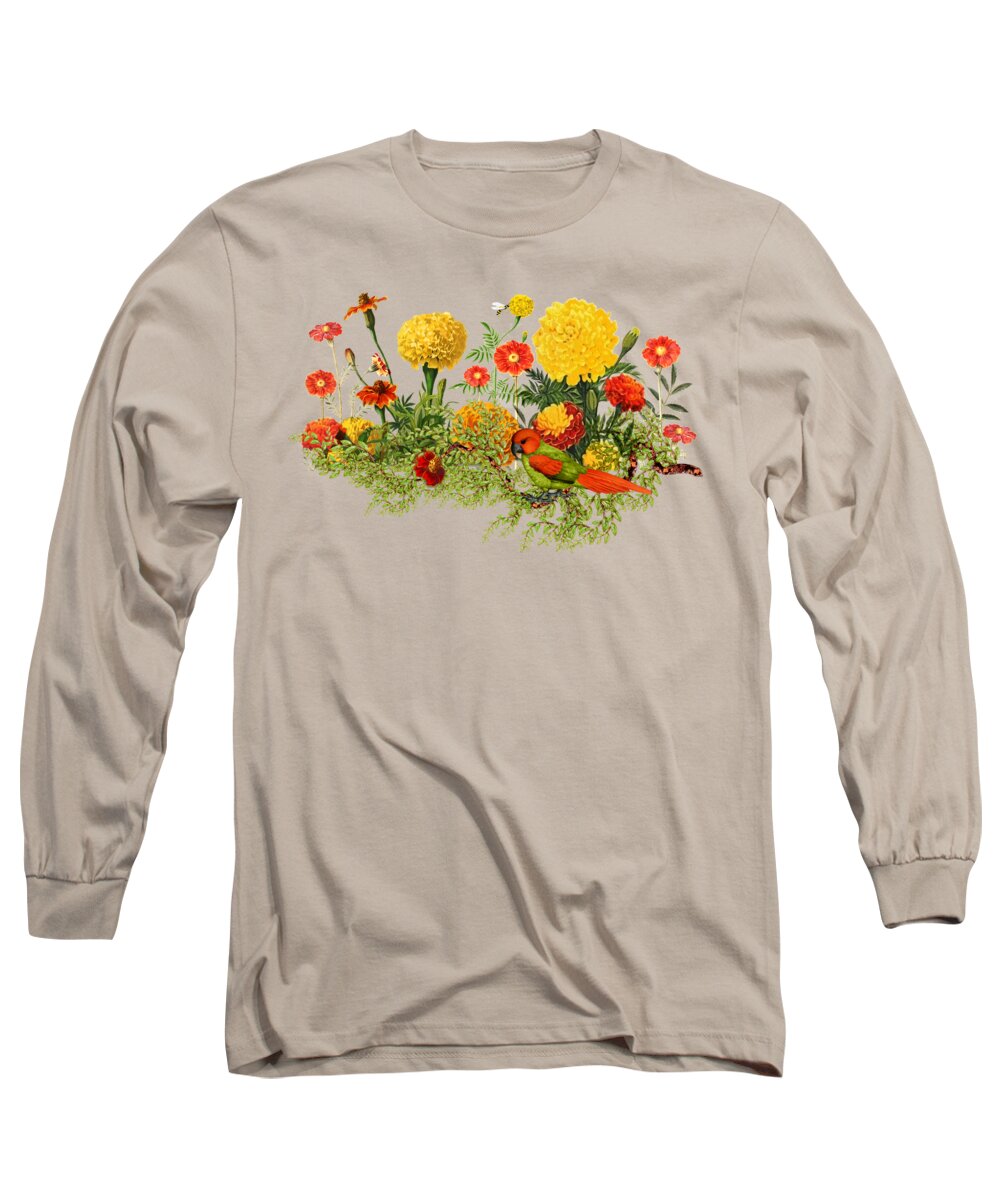 Mums Long Sleeve T-Shirt featuring the digital art Mum Garden and Parrot by Doreen Erhardt