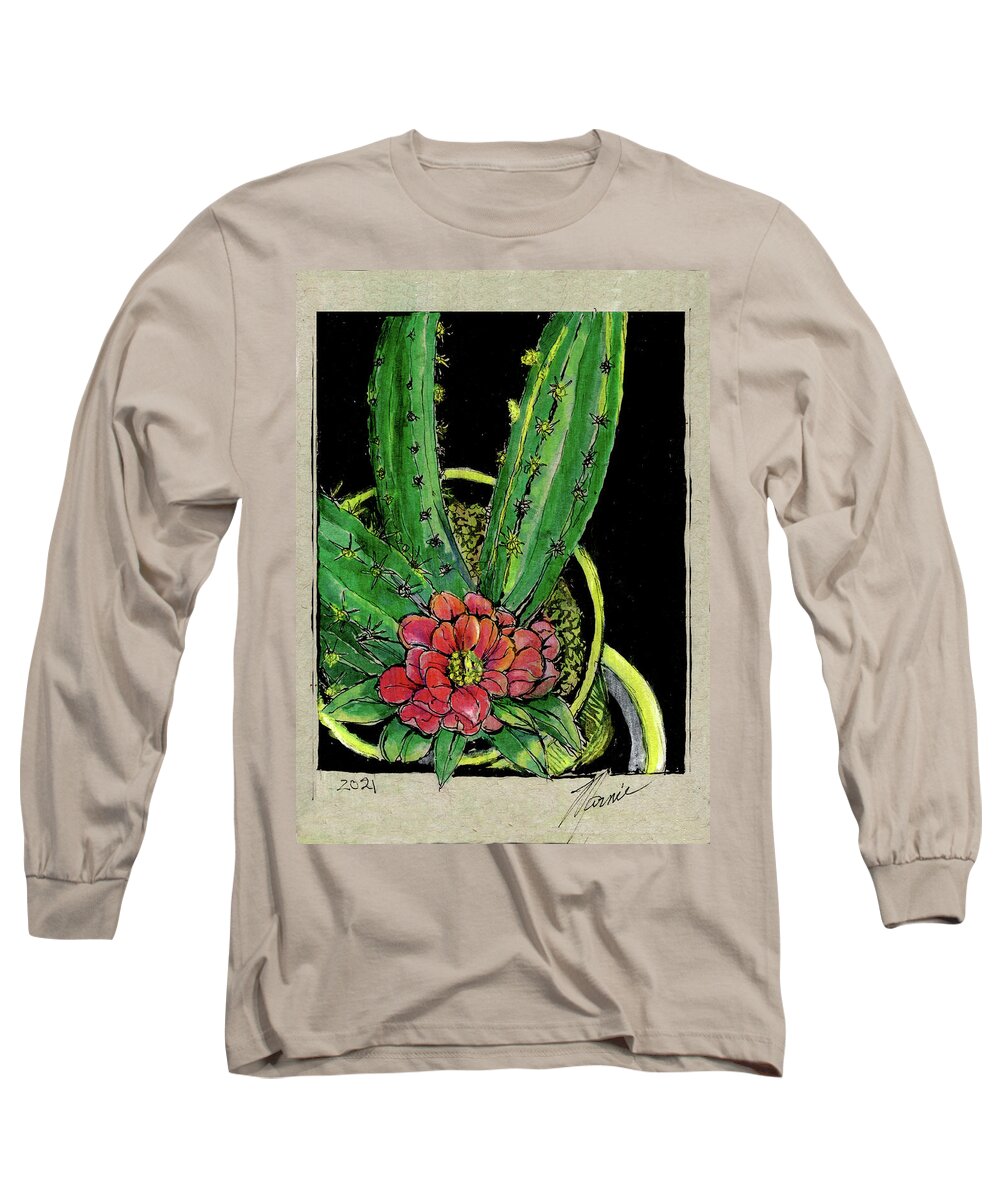 Flowers Long Sleeve T-Shirt featuring the drawing My Cactus by Marnie Clark