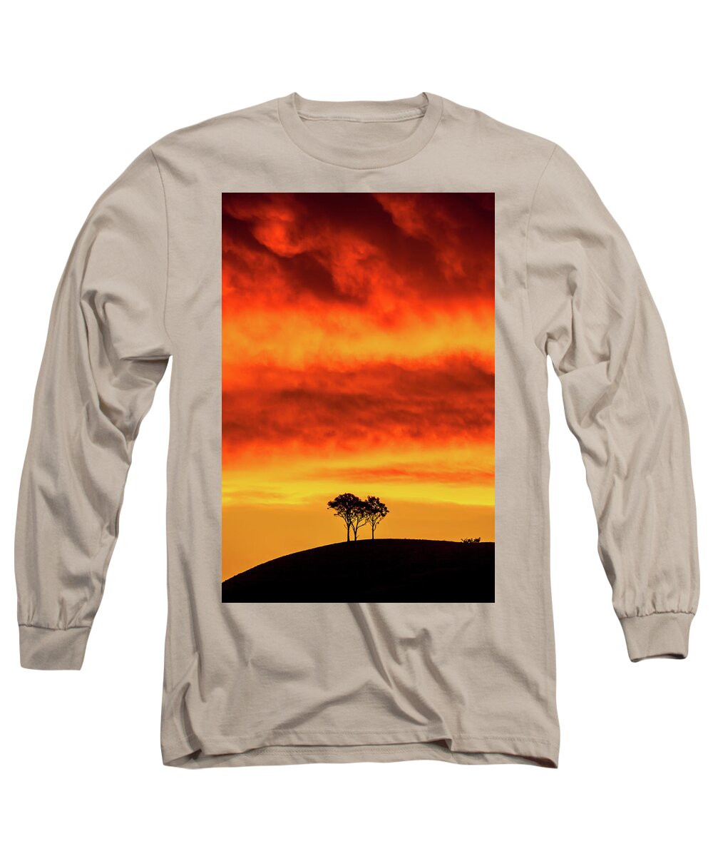 Vibrant Red Clouds Long Sleeve T-Shirt featuring the photograph Natures BBQ by Az Jackson