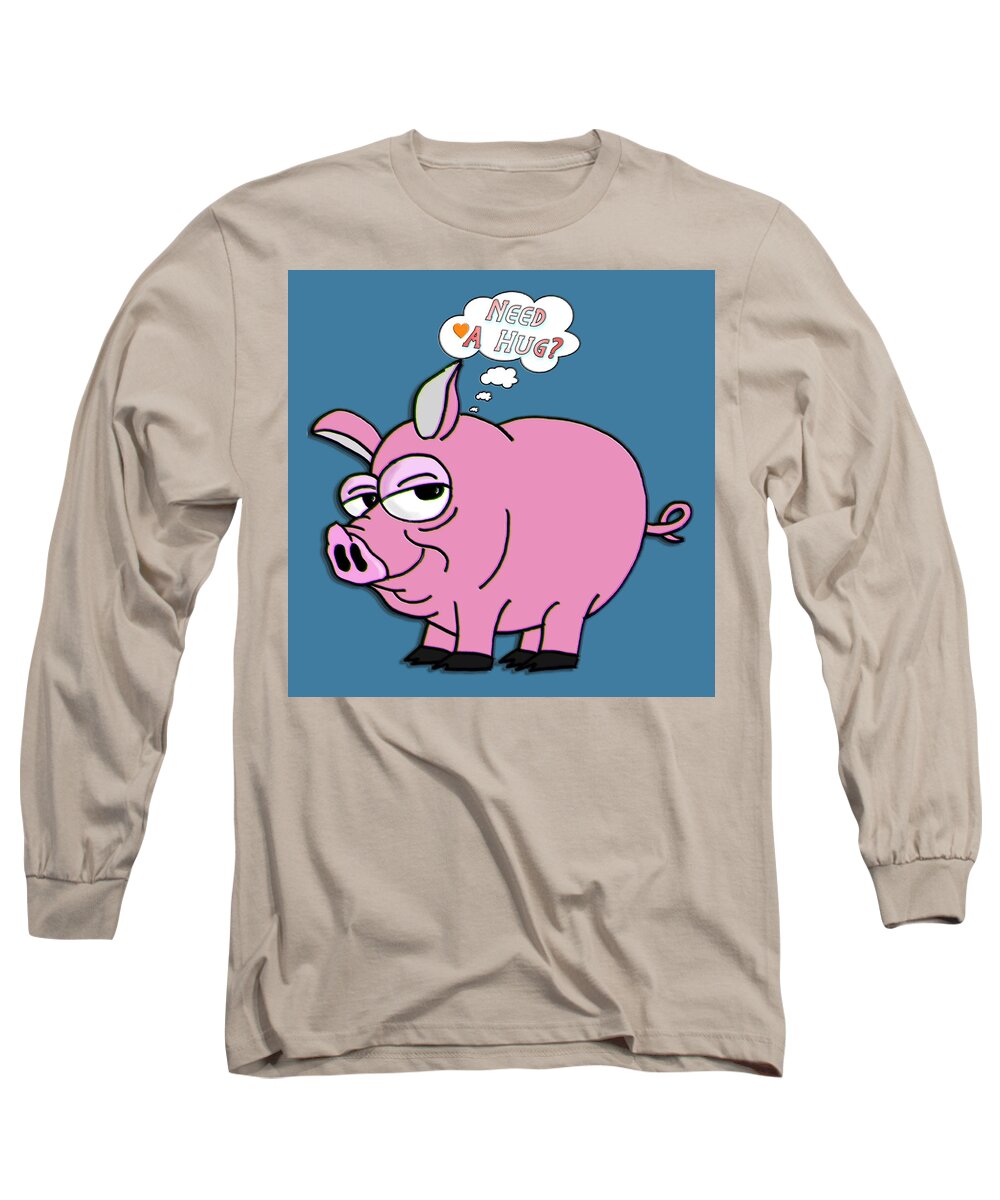 Baby Long Sleeve T-Shirt featuring the mixed media Need A Hug? - Whimsical Pig by Kelly Mills