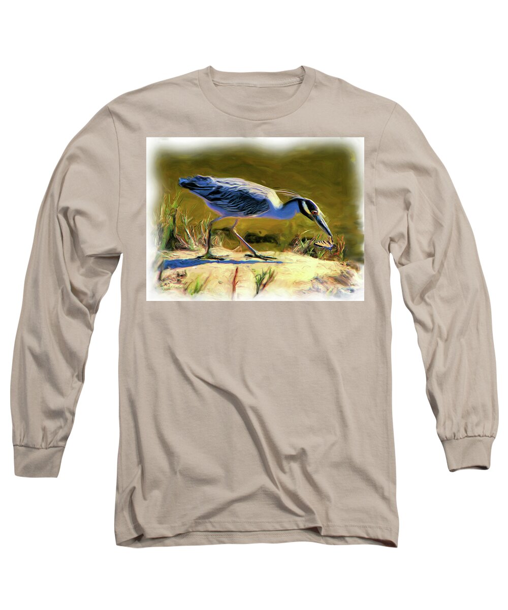 Night Heron Long Sleeve T-Shirt featuring the painting Night Heron  by Joel Smith