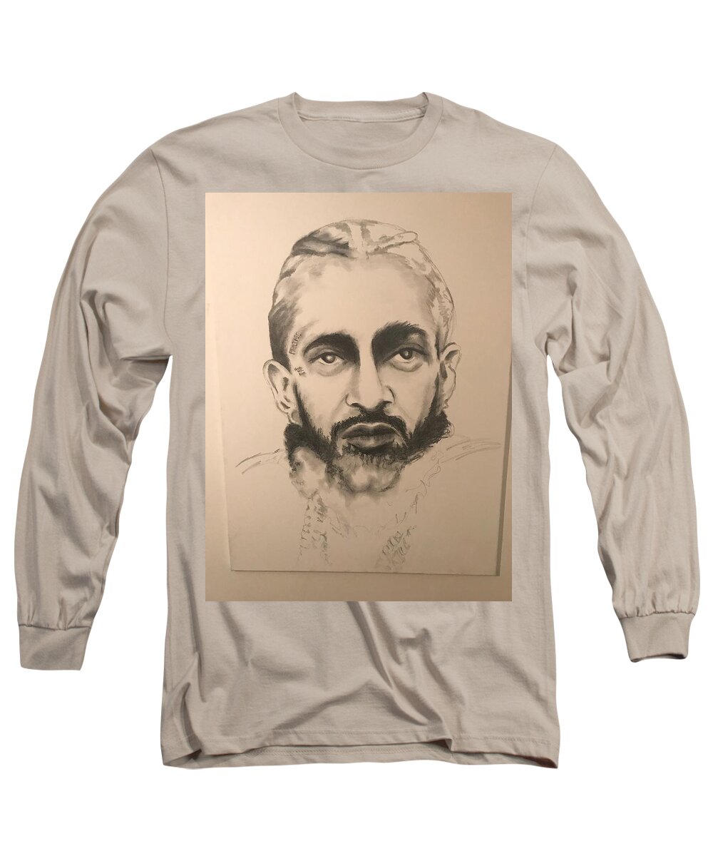  Long Sleeve T-Shirt featuring the drawing NIP by Angie ONeal