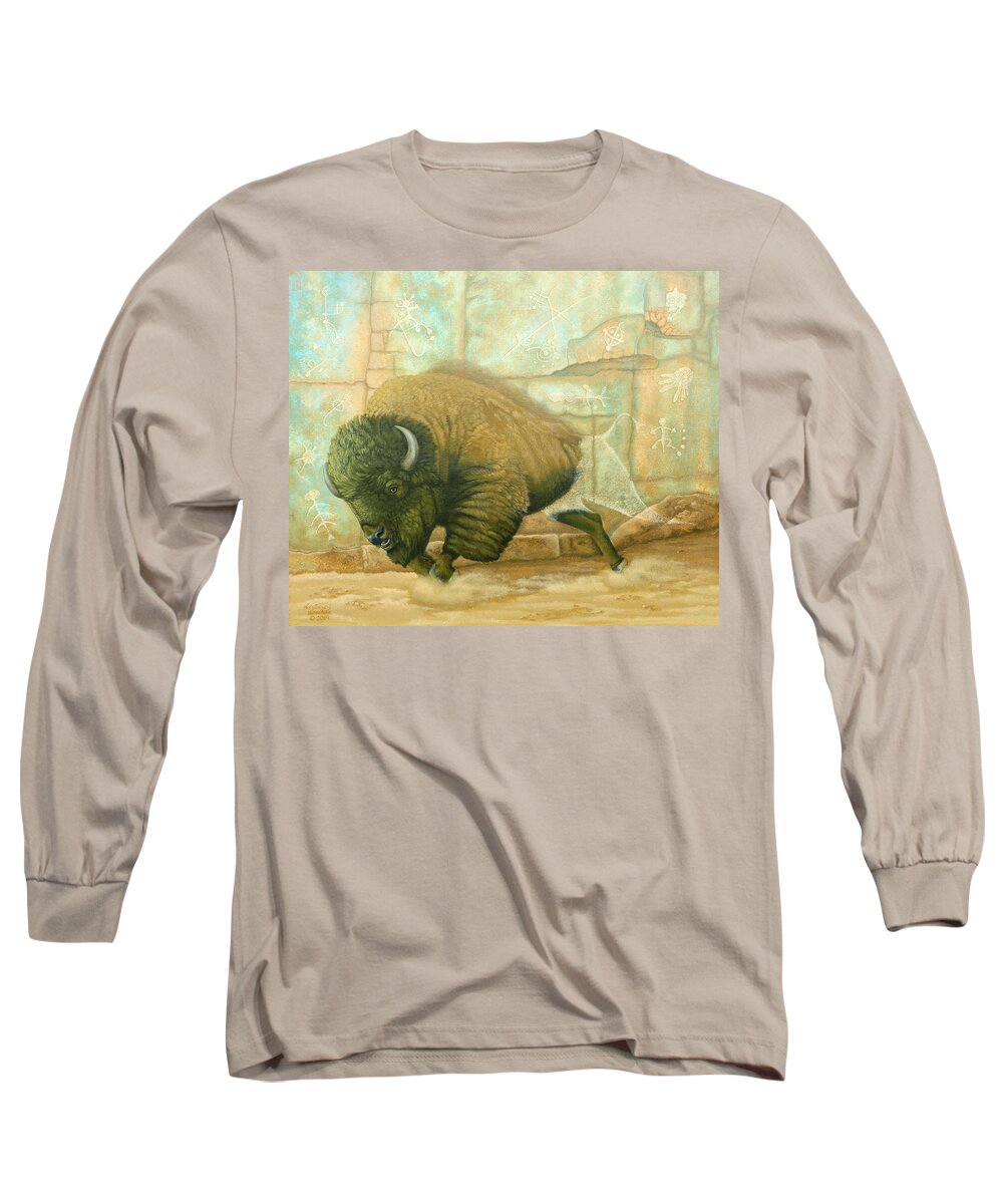 Bison Long Sleeve T-Shirt featuring the painting Off the Wall by Adrienne Dye