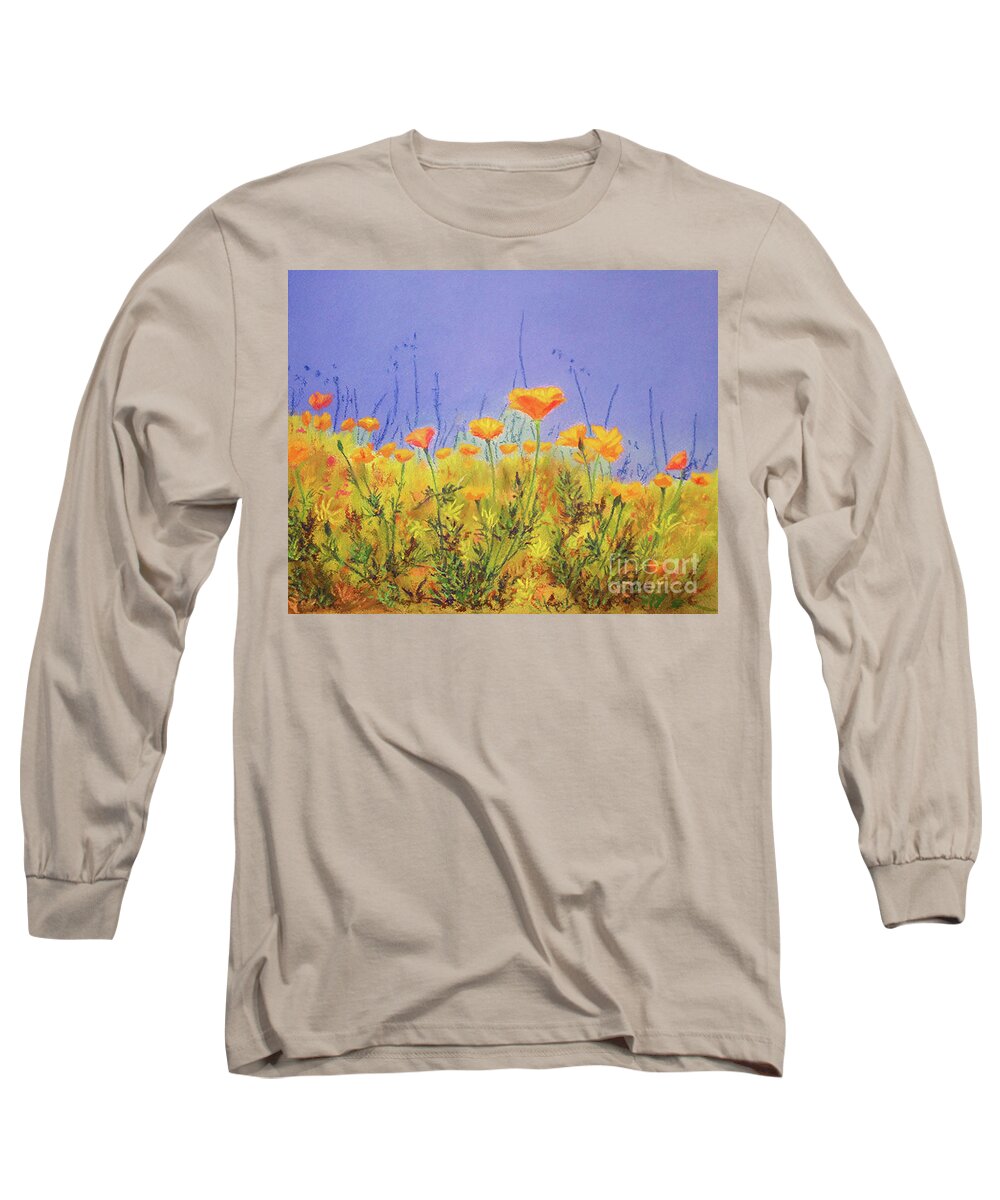 Pastel Long Sleeve T-Shirt featuring the painting Orange Poppies by Anne Marie Brown