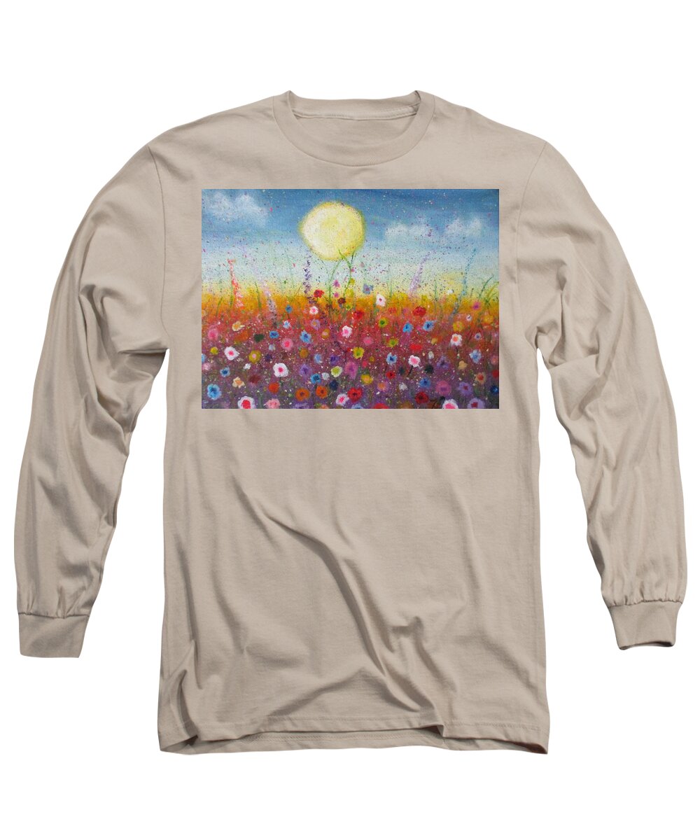 Flower Long Sleeve T-Shirt featuring the painting Petalled Skies by Jen Shearer