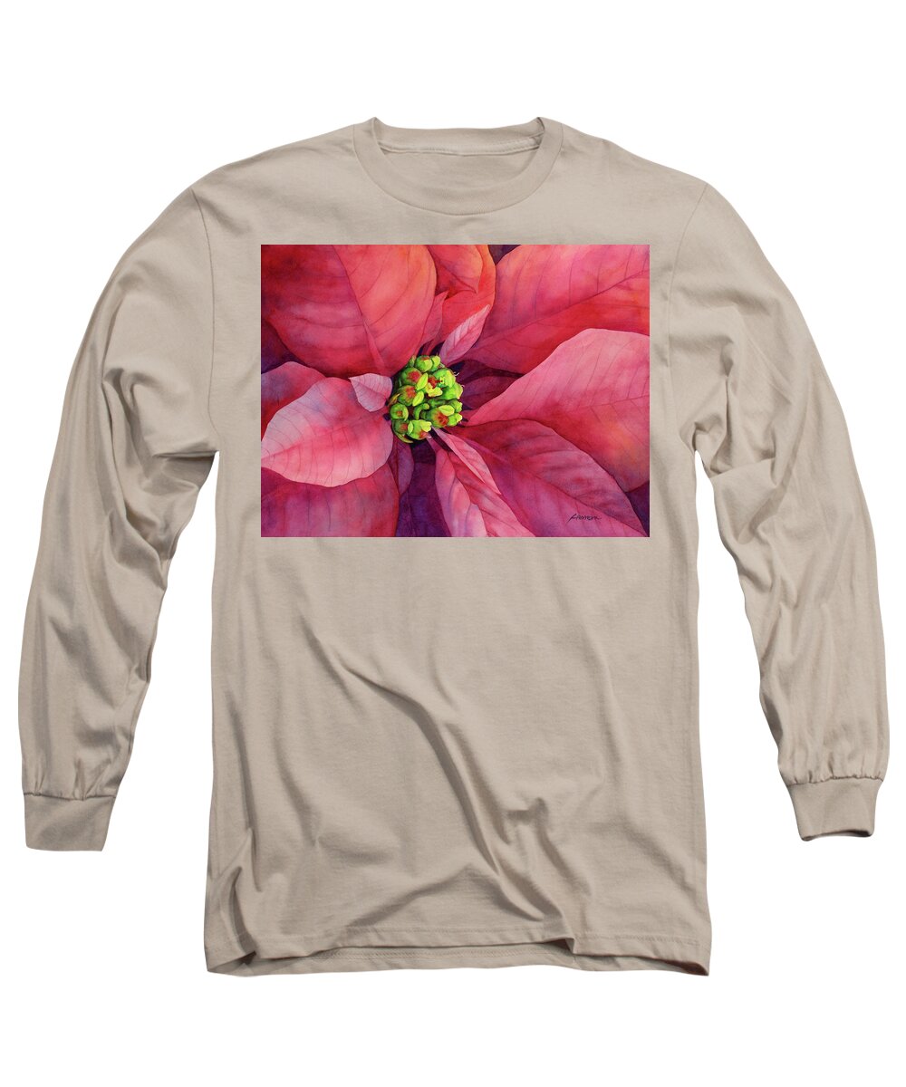 Poinsettia Long Sleeve T-Shirt featuring the painting Plum Poinsettia by Hailey E Herrera