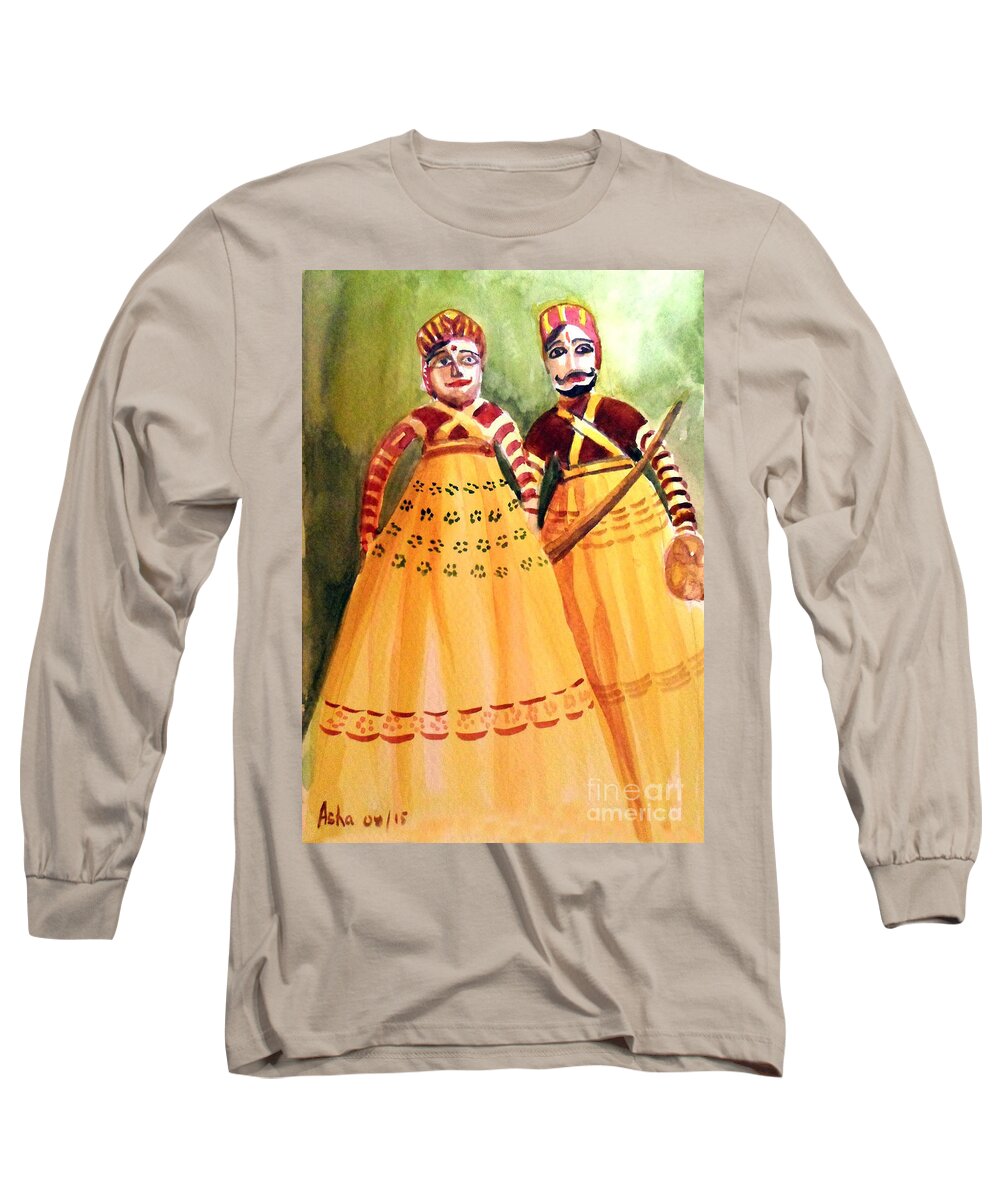 Puppets Long Sleeve T-Shirt featuring the painting Puppets of India by Asha Sudhaker Shenoy