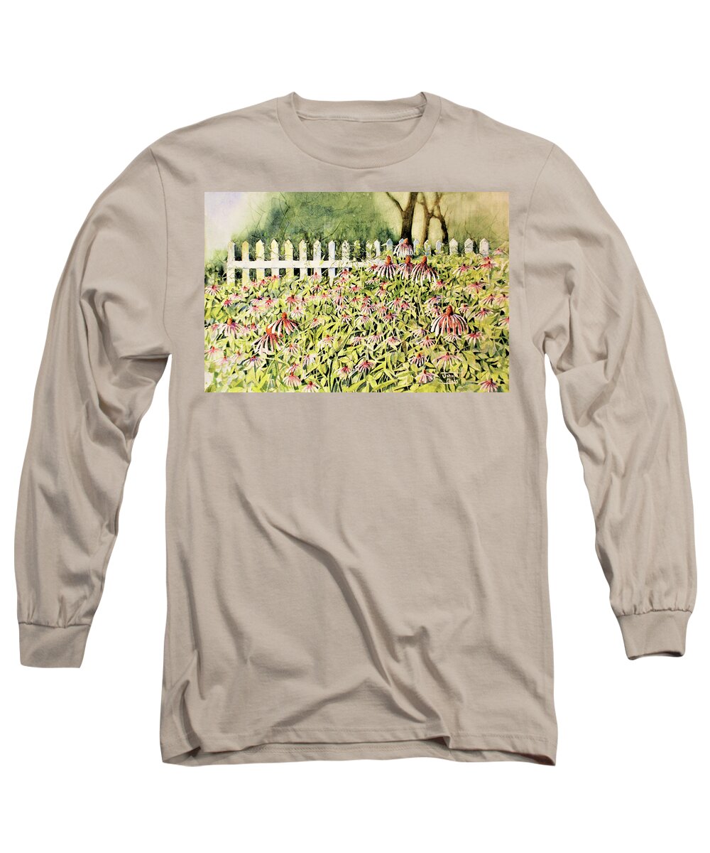 Purple Cone Flowers Long Sleeve T-Shirt featuring the painting Purple Cones by John Glass