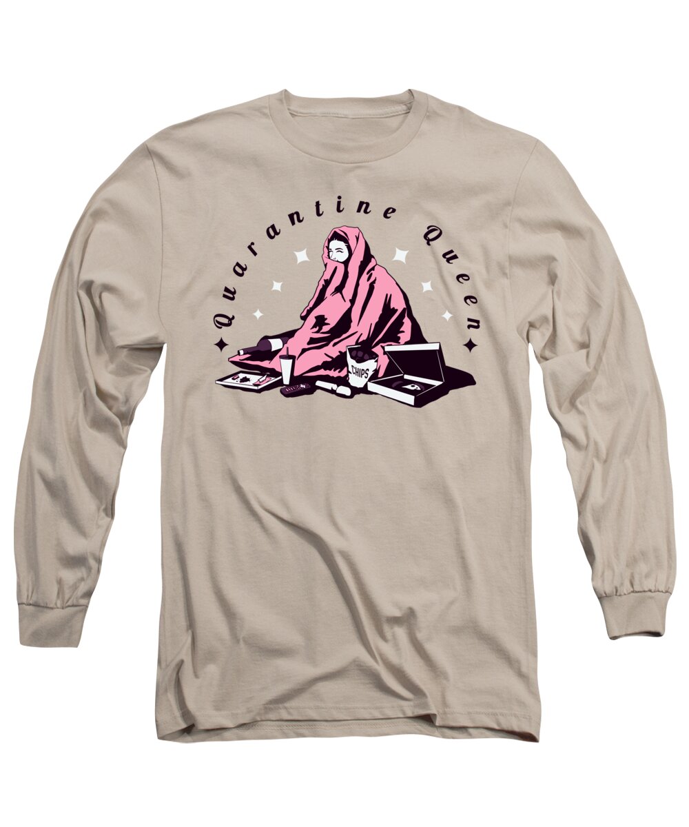 Pizza Long Sleeve T-Shirt featuring the drawing Quarantine Queen by Ludwig Van Bacon