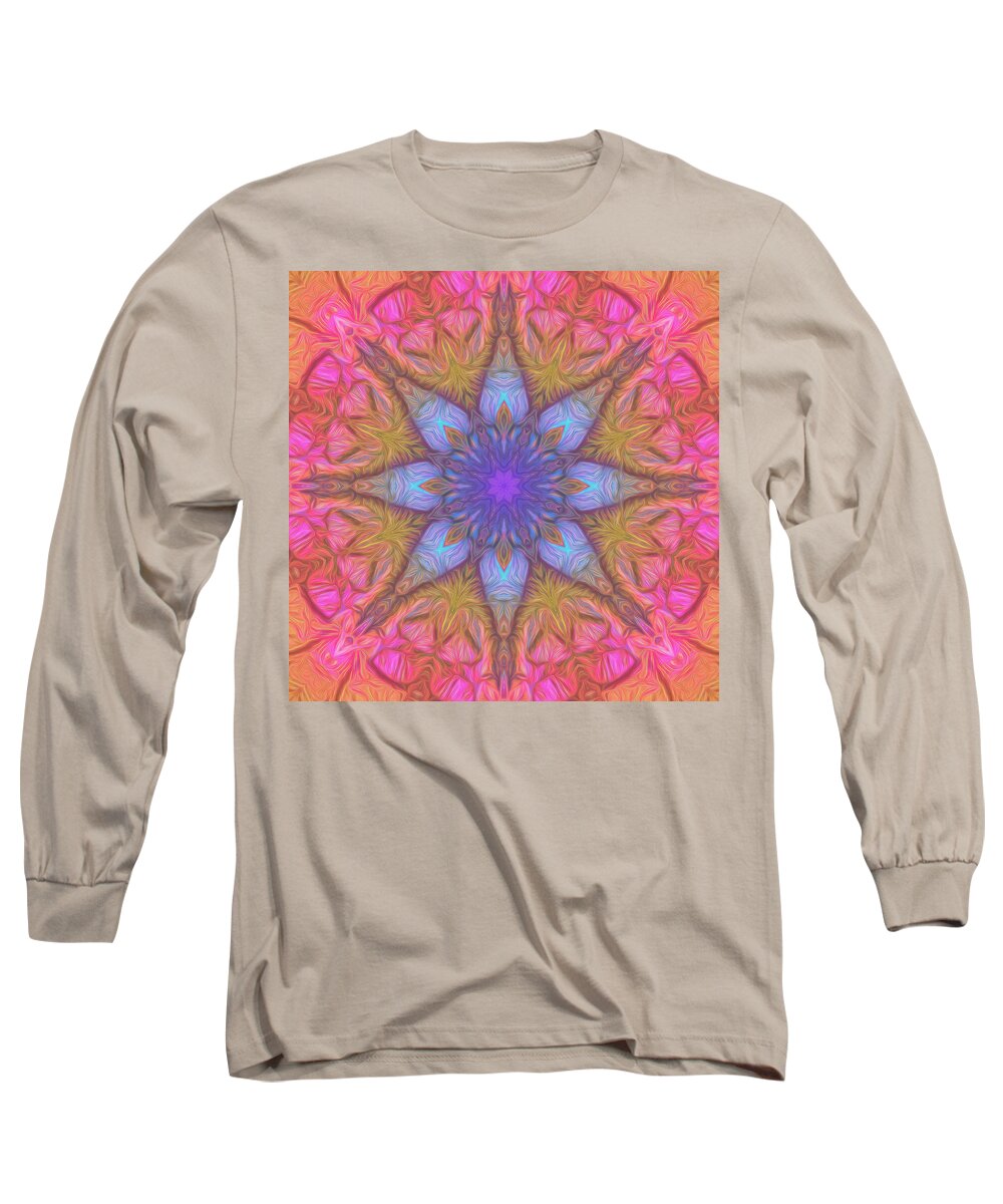 Mandala Long Sleeve T-Shirt featuring the digital art Rainbow Pitch Pine Mandala 02 by Beth Venner