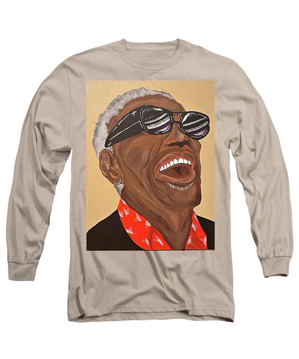  Long Sleeve T-Shirt featuring the painting Ray Charles-Reflections of Ray by Bill Manson