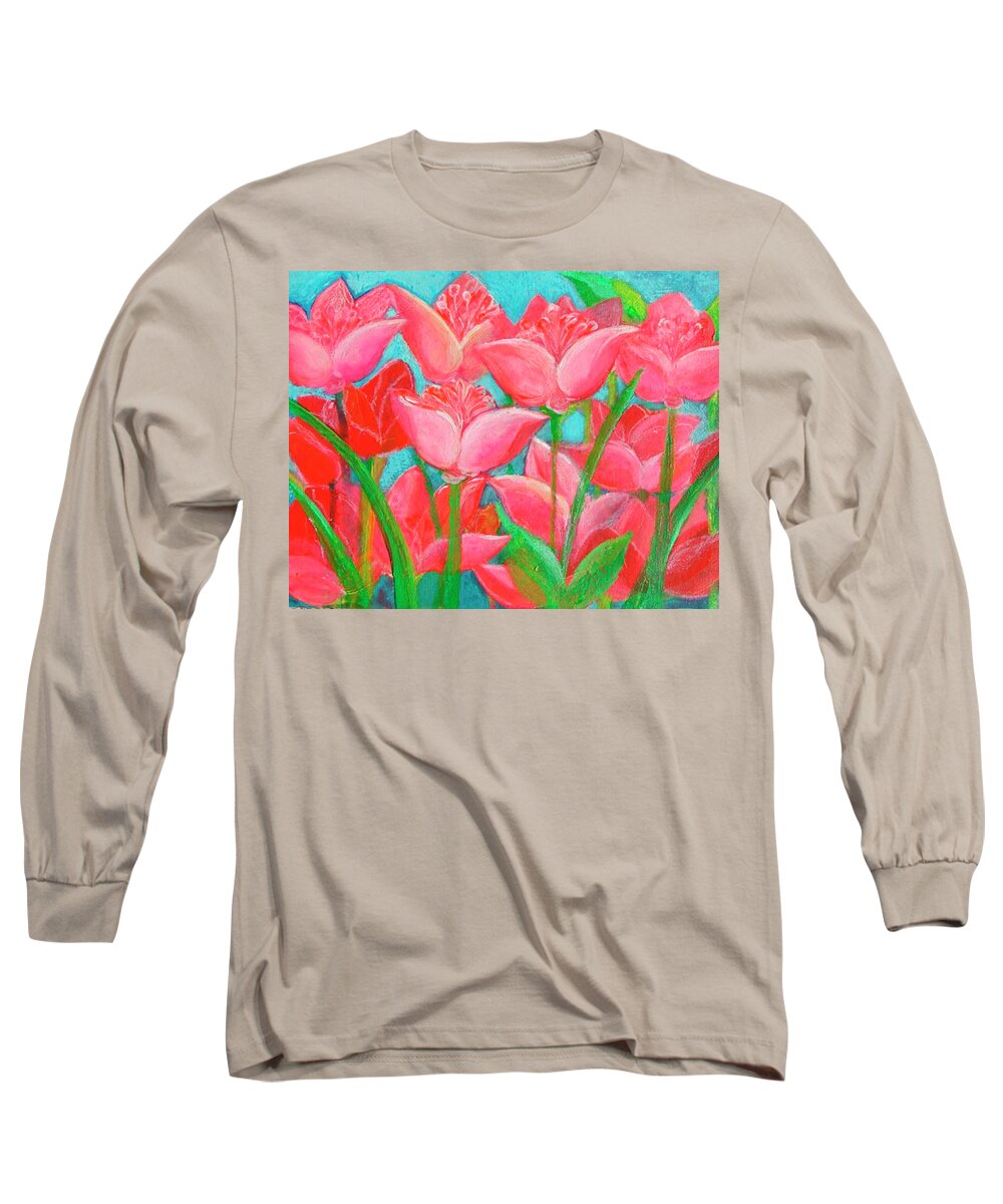 Red And Pink Tulips Long Sleeve T-Shirt featuring the painting Red and Pink Tulips by Ashleigh Dyan Bayer