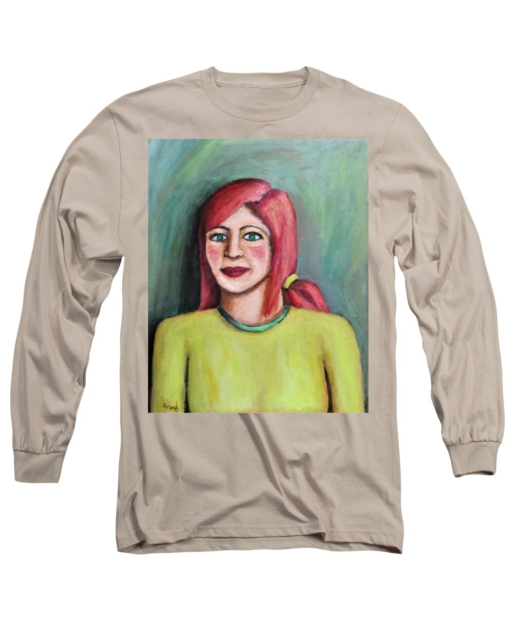Figure Long Sleeve T-Shirt featuring the painting Red Hair Woman by Gregory Dorosh