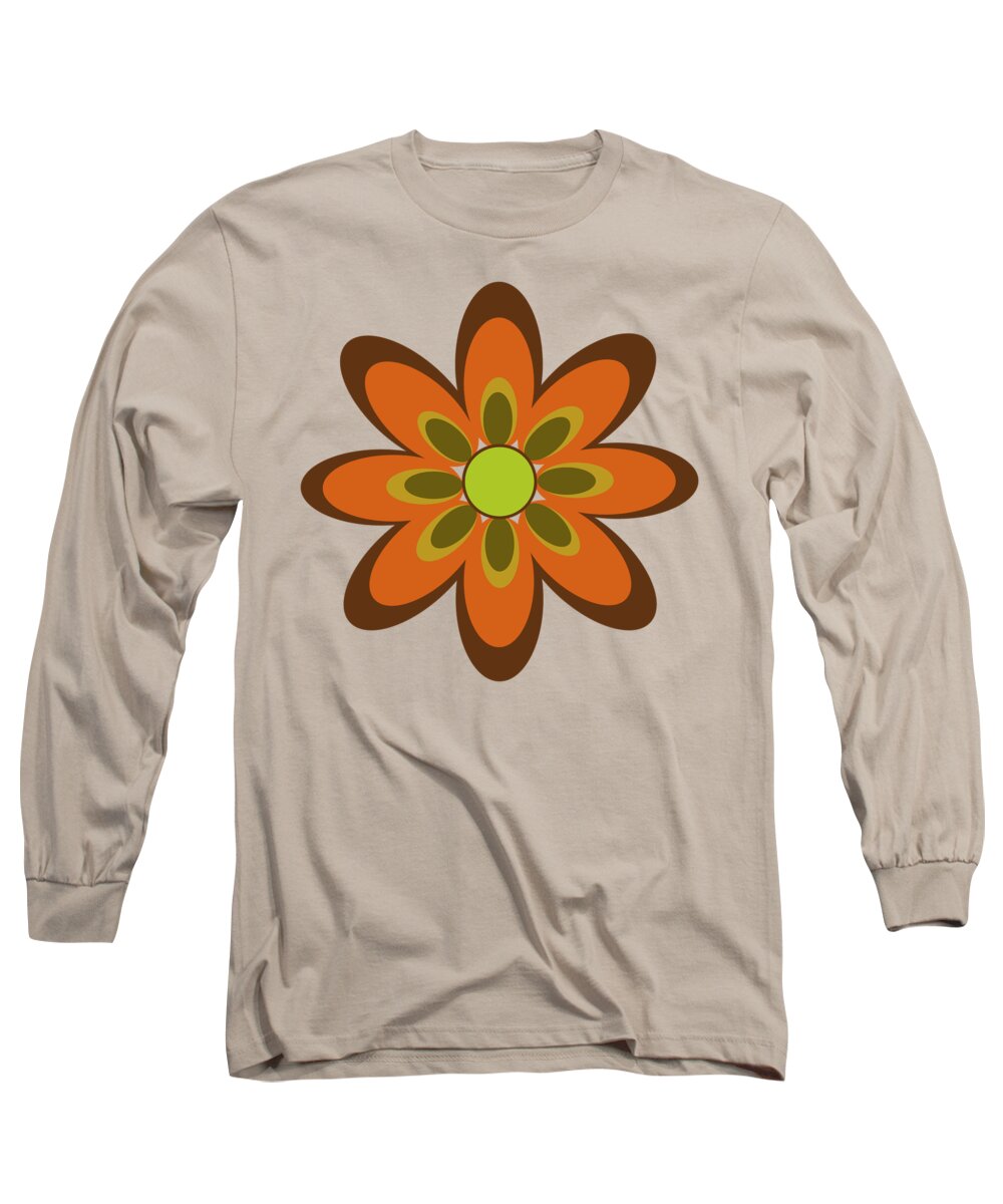 Floral Long Sleeve T-Shirt featuring the digital art Retro Floral by Linda Lees